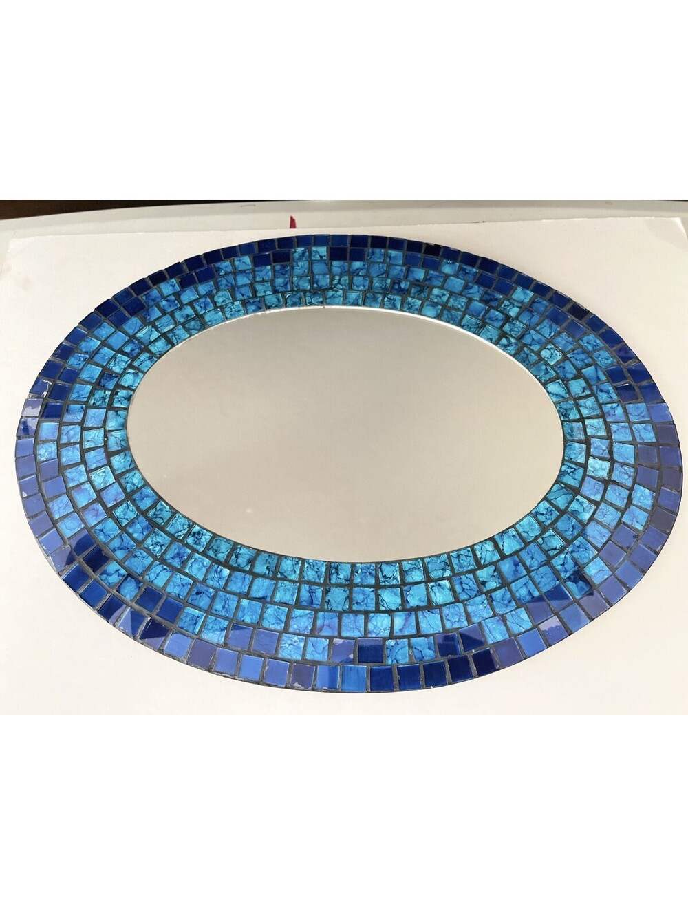 Beachcomber Handcrafted Coastal Oval Glass Mosaic Wall Hanging Mirror Blue